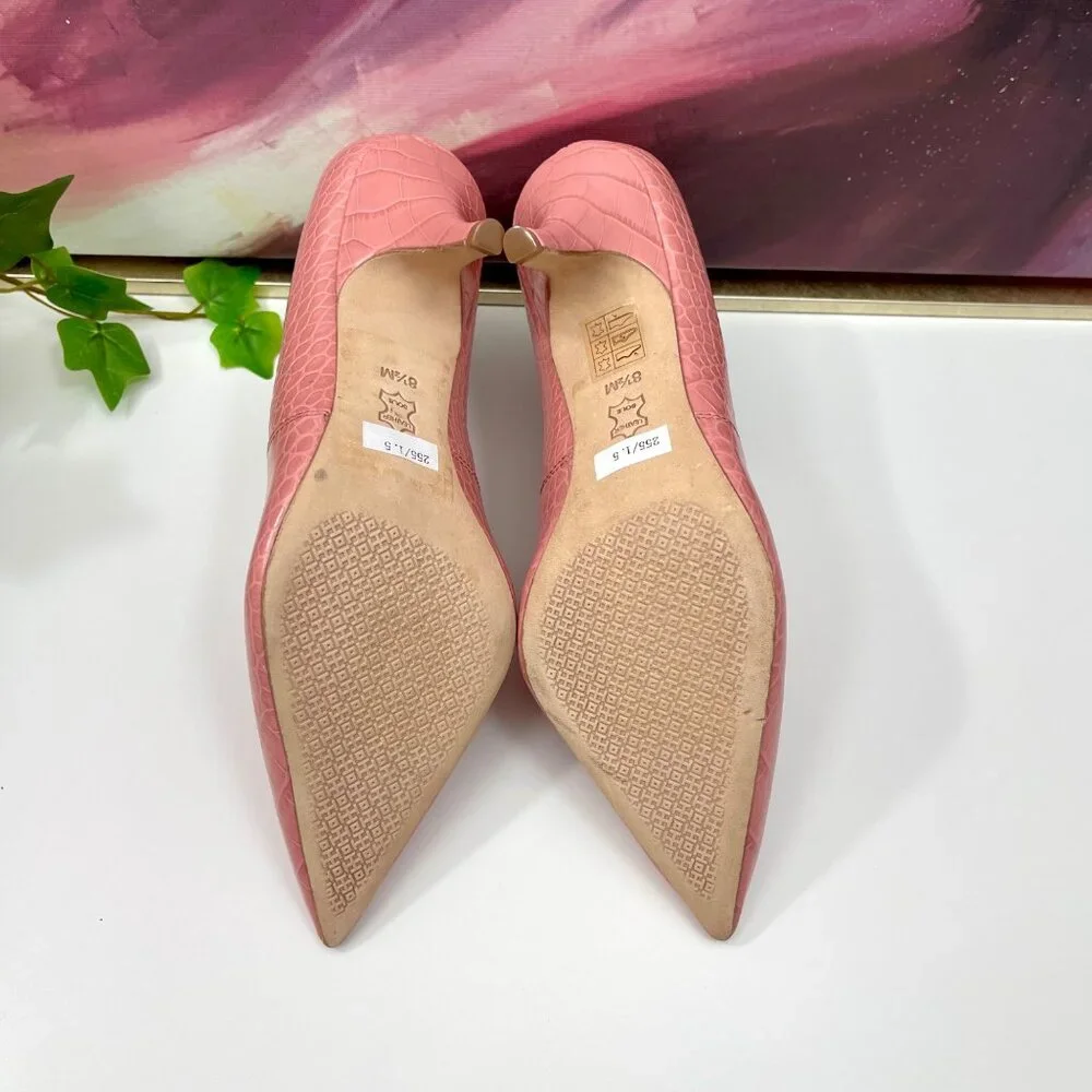 Tory Burch Pink Croc-Embossed Pointed Toe Ankle Booties